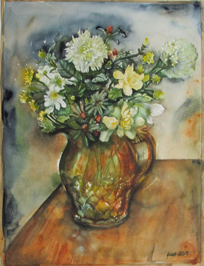 flowers in pressed glass vase